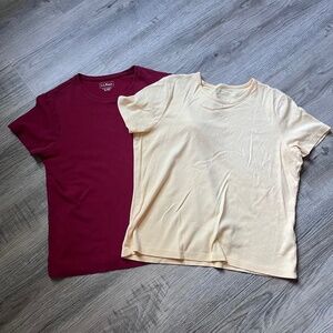 Lot Of 2 LL Bean Womens Size Medium Petite T-Shirts short Sleeve yellow and red